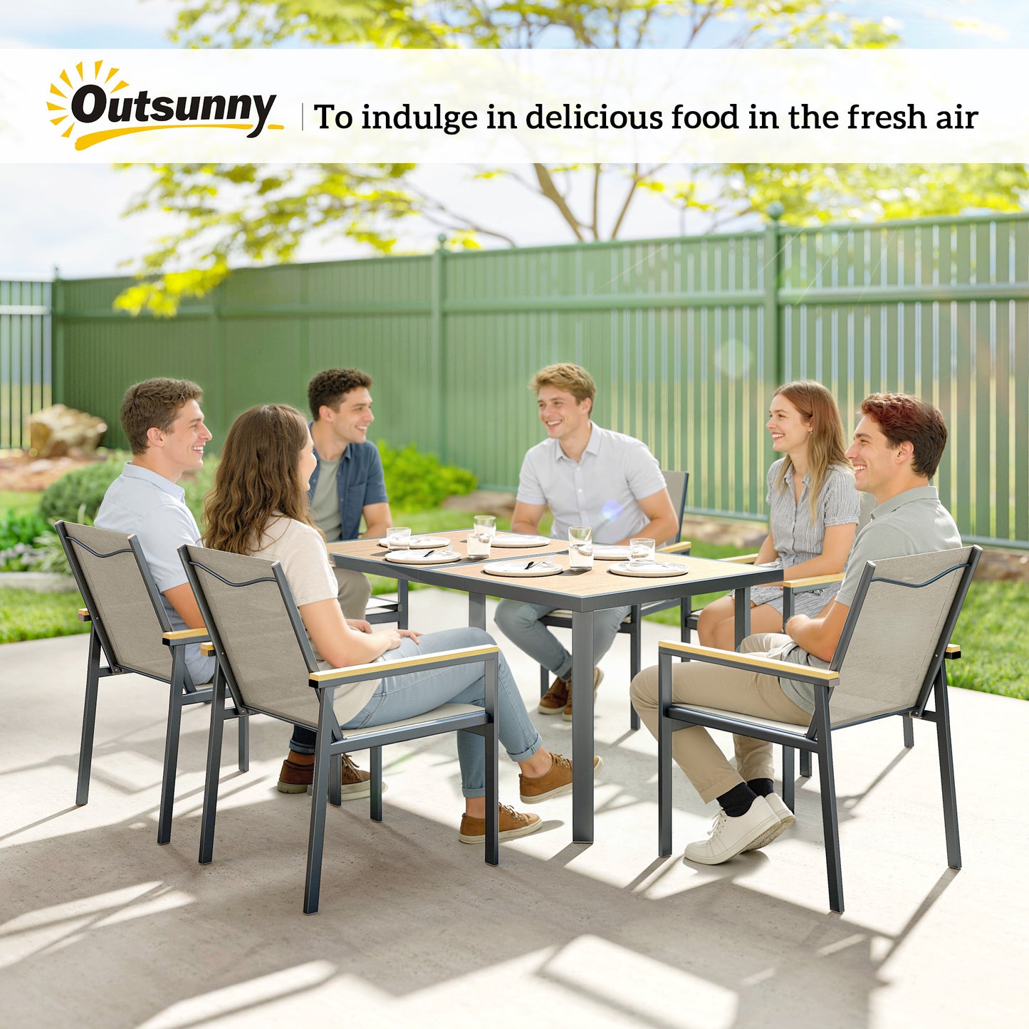 Seven-Piece Metal Garden Dining Set, with Glass-Top Table