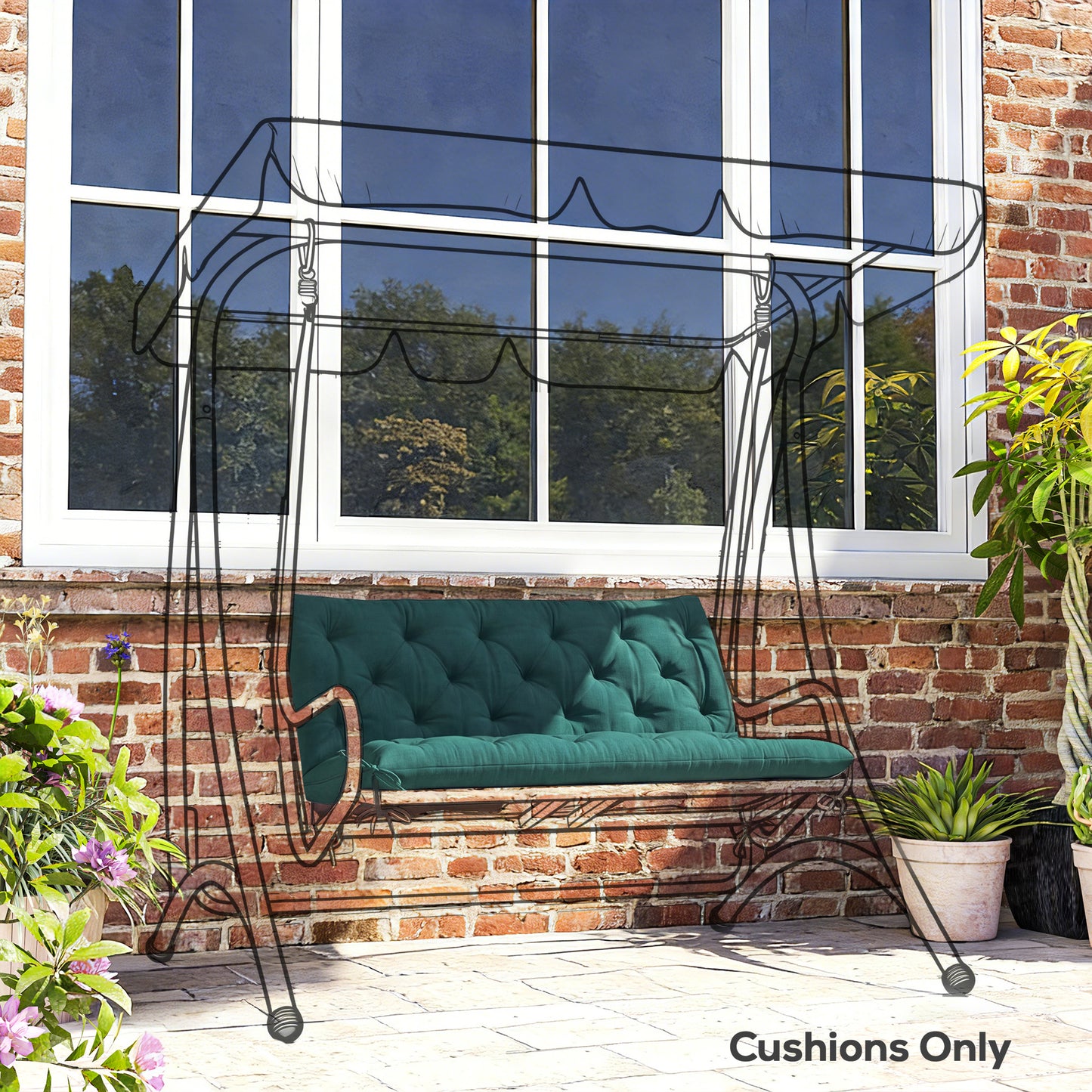 2 Seater Bench Pad, Garden Chair Cushion with Back and Ties