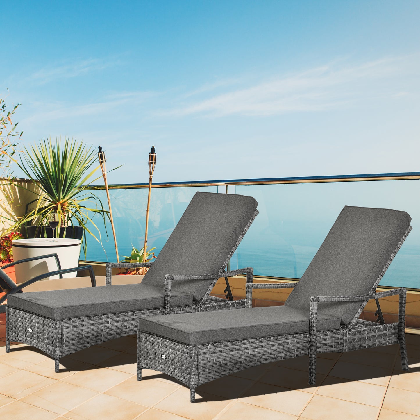 PE Rattan Sun Loungers set of 2 with Cushion