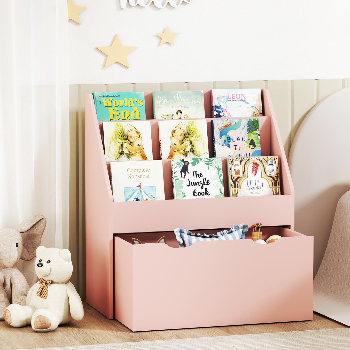 Bookcase for Kids with Shelves, Drawer, Bookcase for Bedroom, Playroom