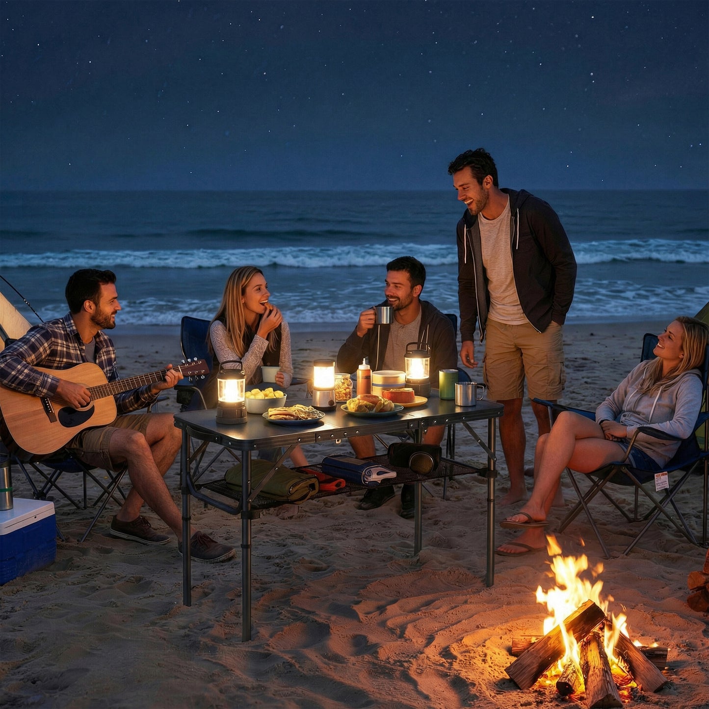 3ft Folding Camping Table, Picnic Table with Mesh Storage Layer