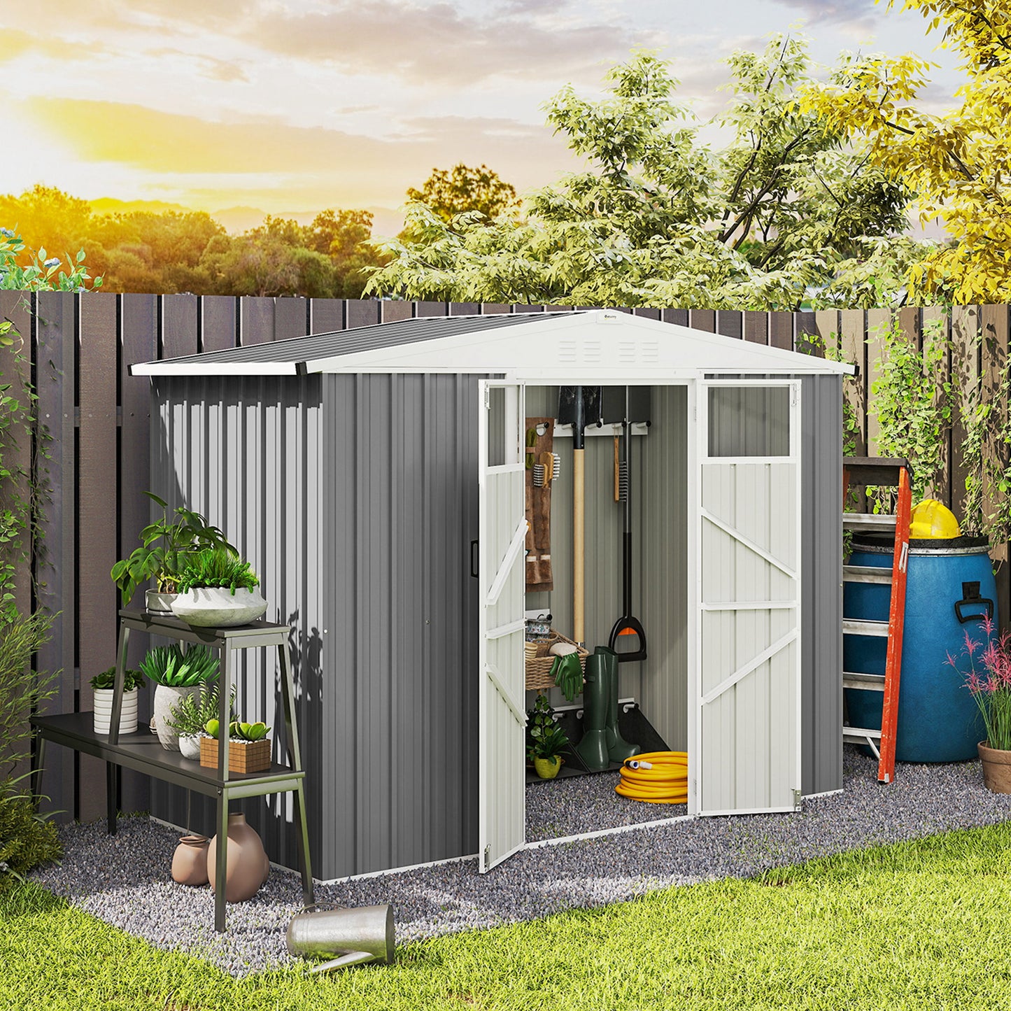 8 x 4 ft Metal Garden Shed, Garden Storage Shed with Window (1)