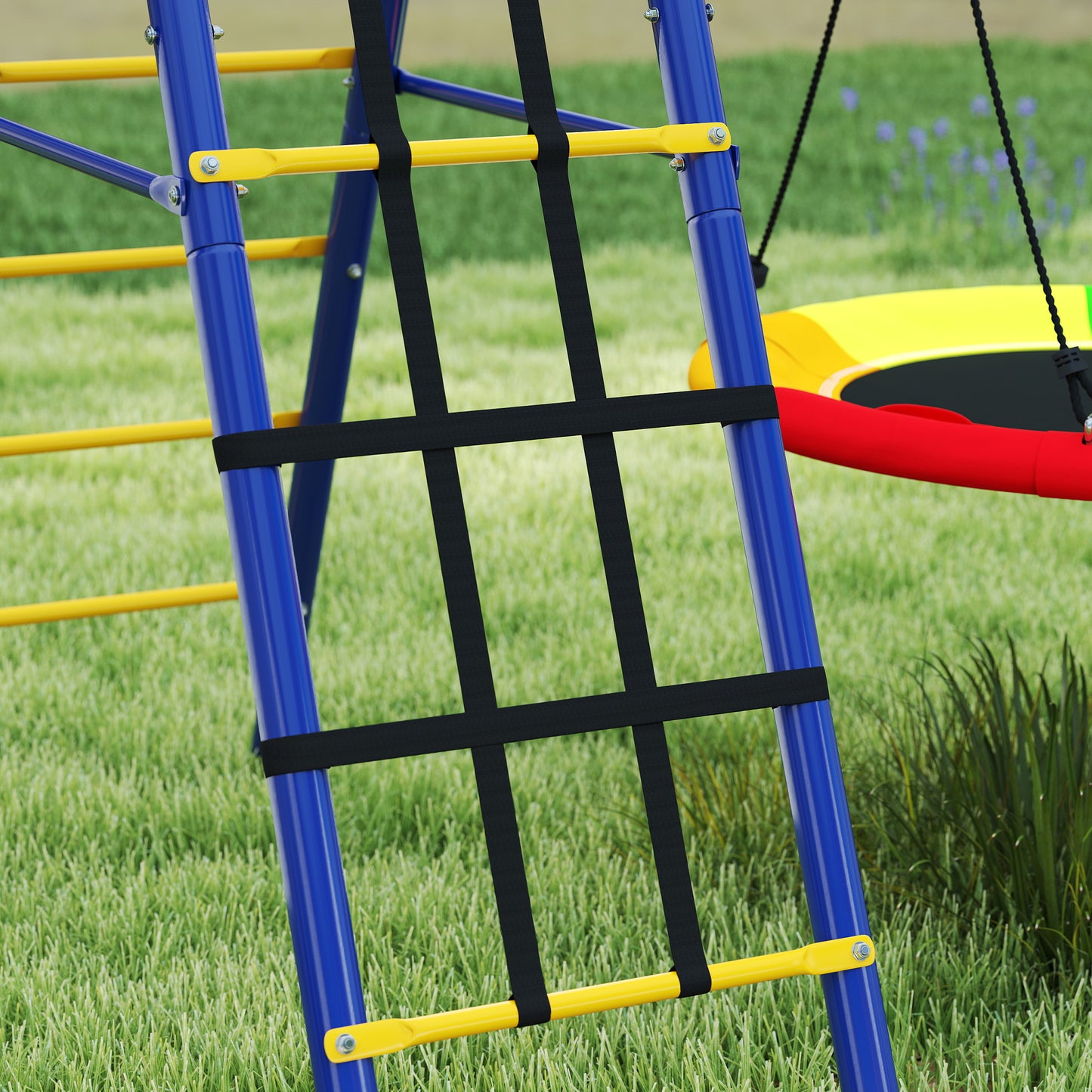 6 in 1 Metal Kids Swing Set with 3 Swings, Climbing Ladder & Net