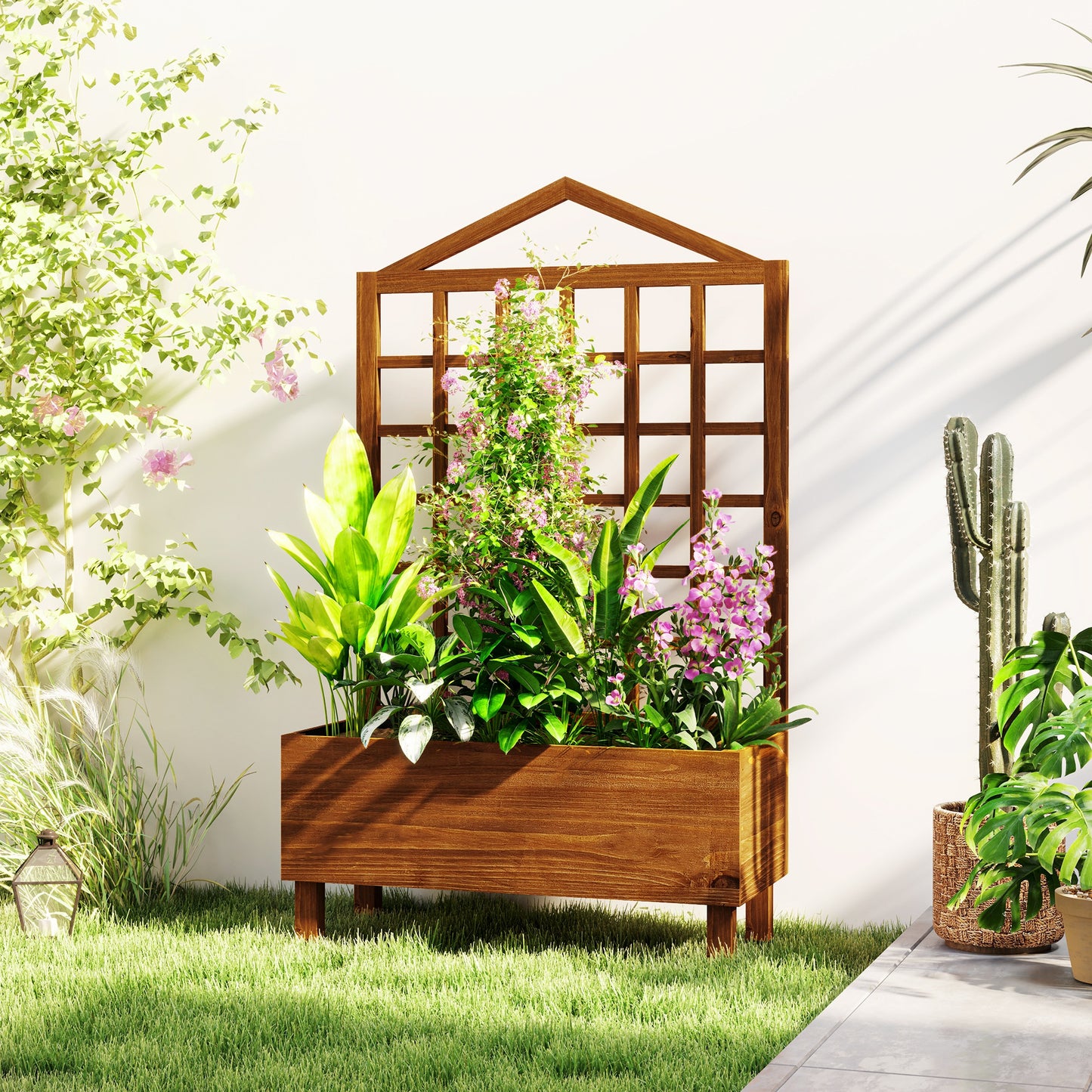 Garden Planters with Trellis for Vine Climbing (2)