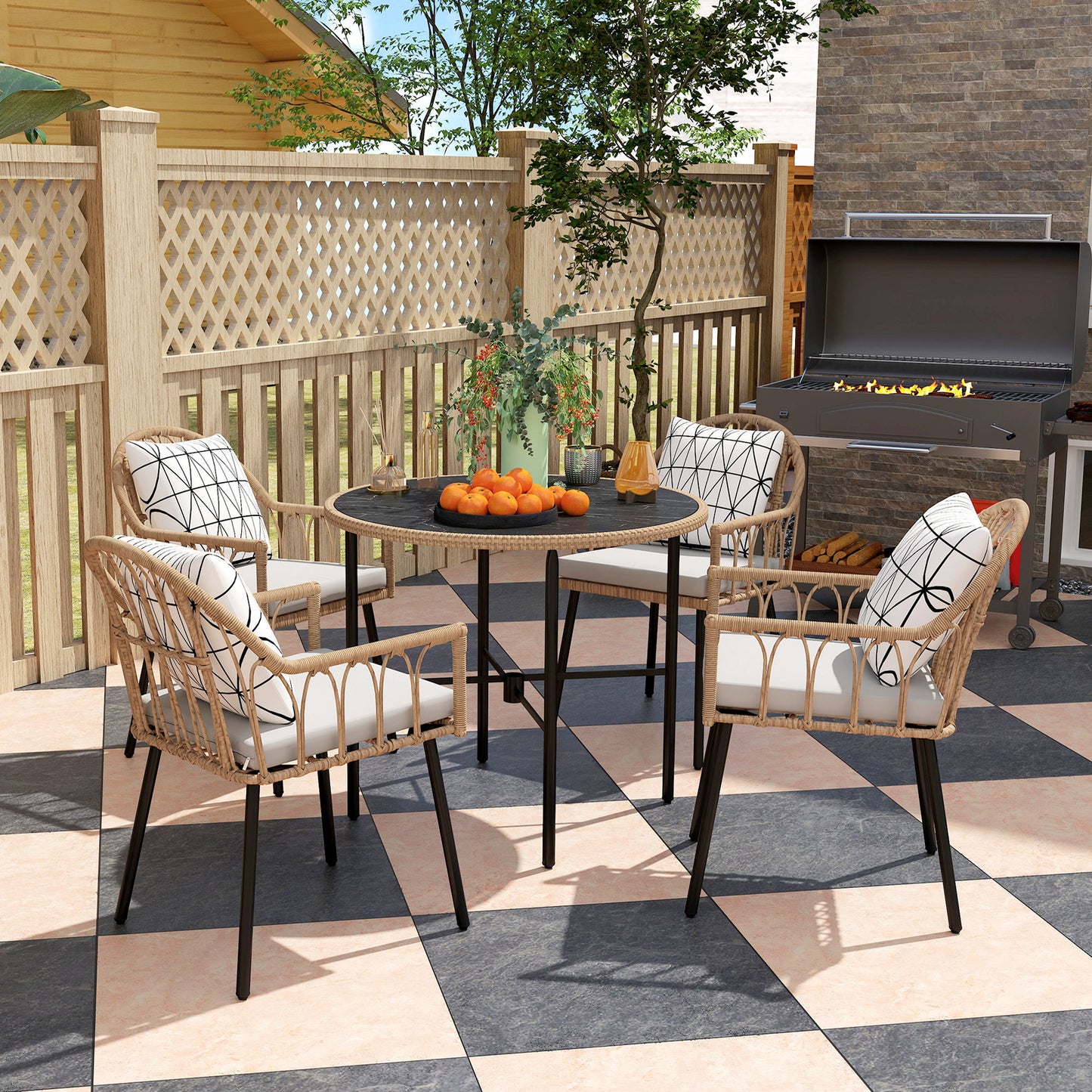 5 Piece Patio Rattan Dining Set
