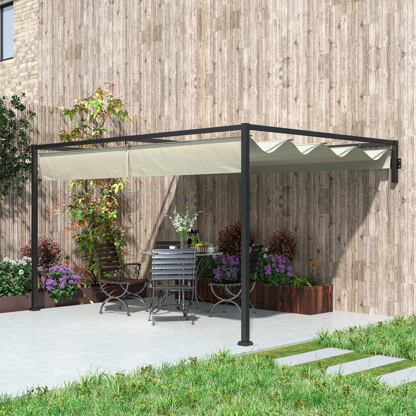3 x 4m Steel Pergola, with Retractable Canopy