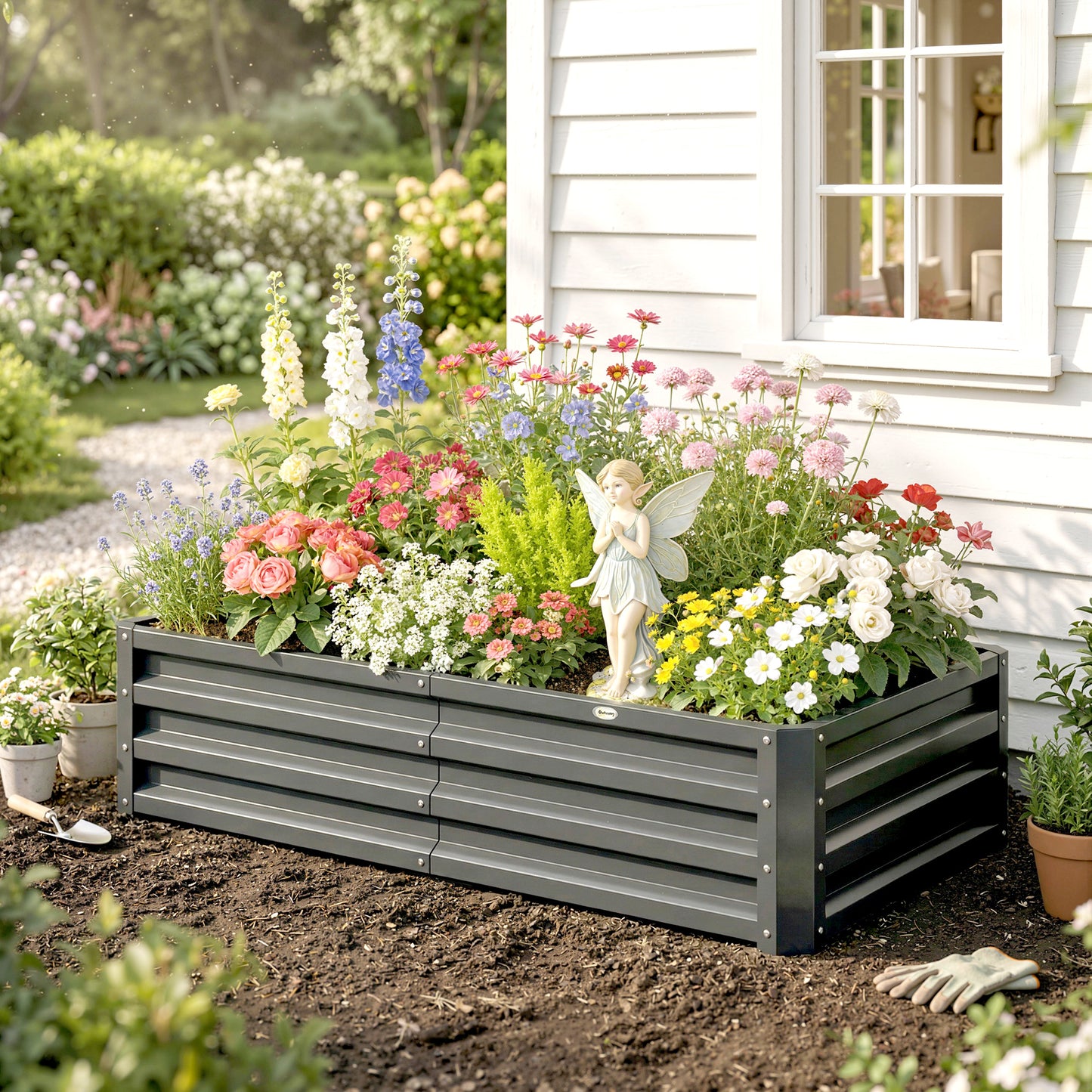 Rectangle Raised Garden Bed Box with Weatherized Steel Frame