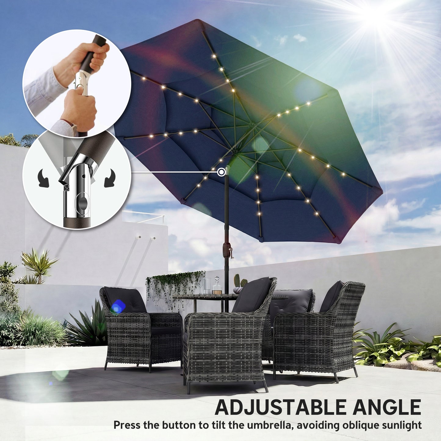 2.8 m Garden Parasol Umbrella with LED Solar Light, Parasol Cover