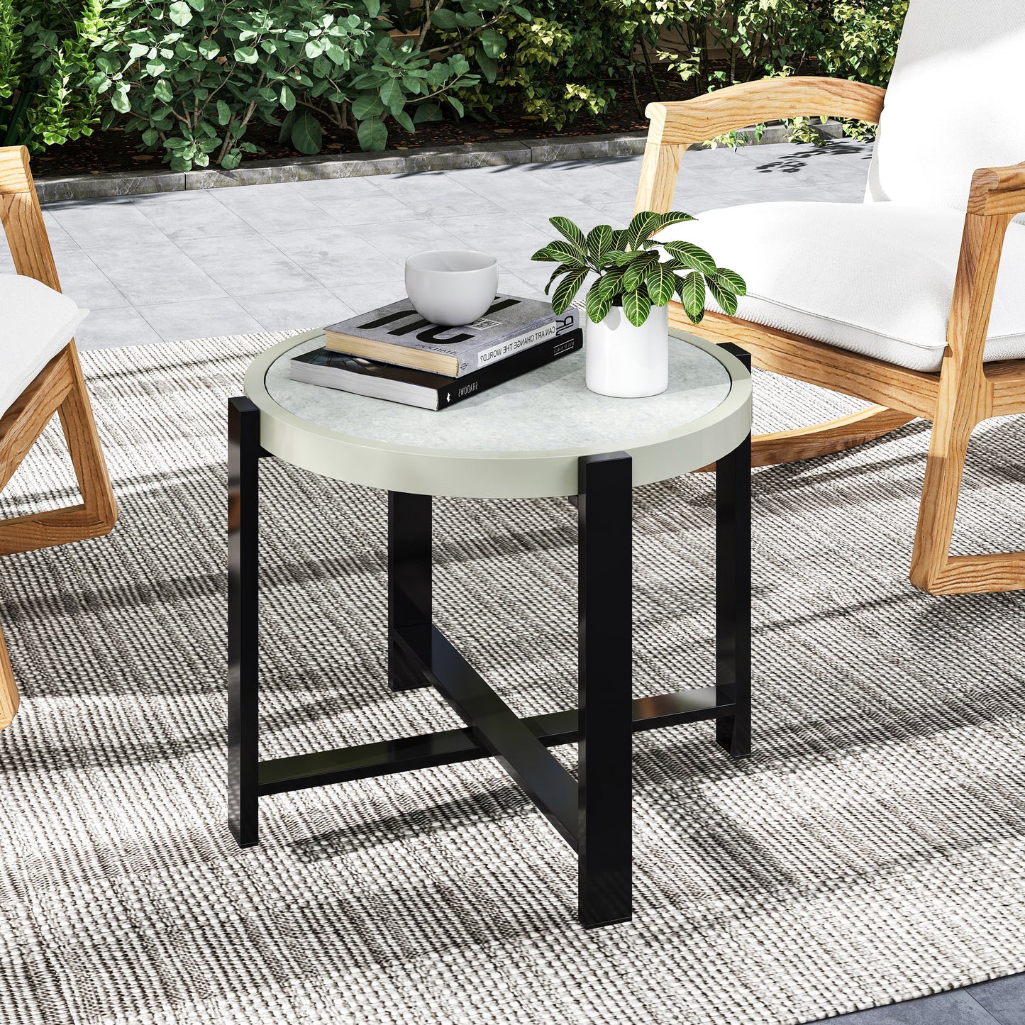 Round Small Garden Table, 60cm Outdoor Side Table