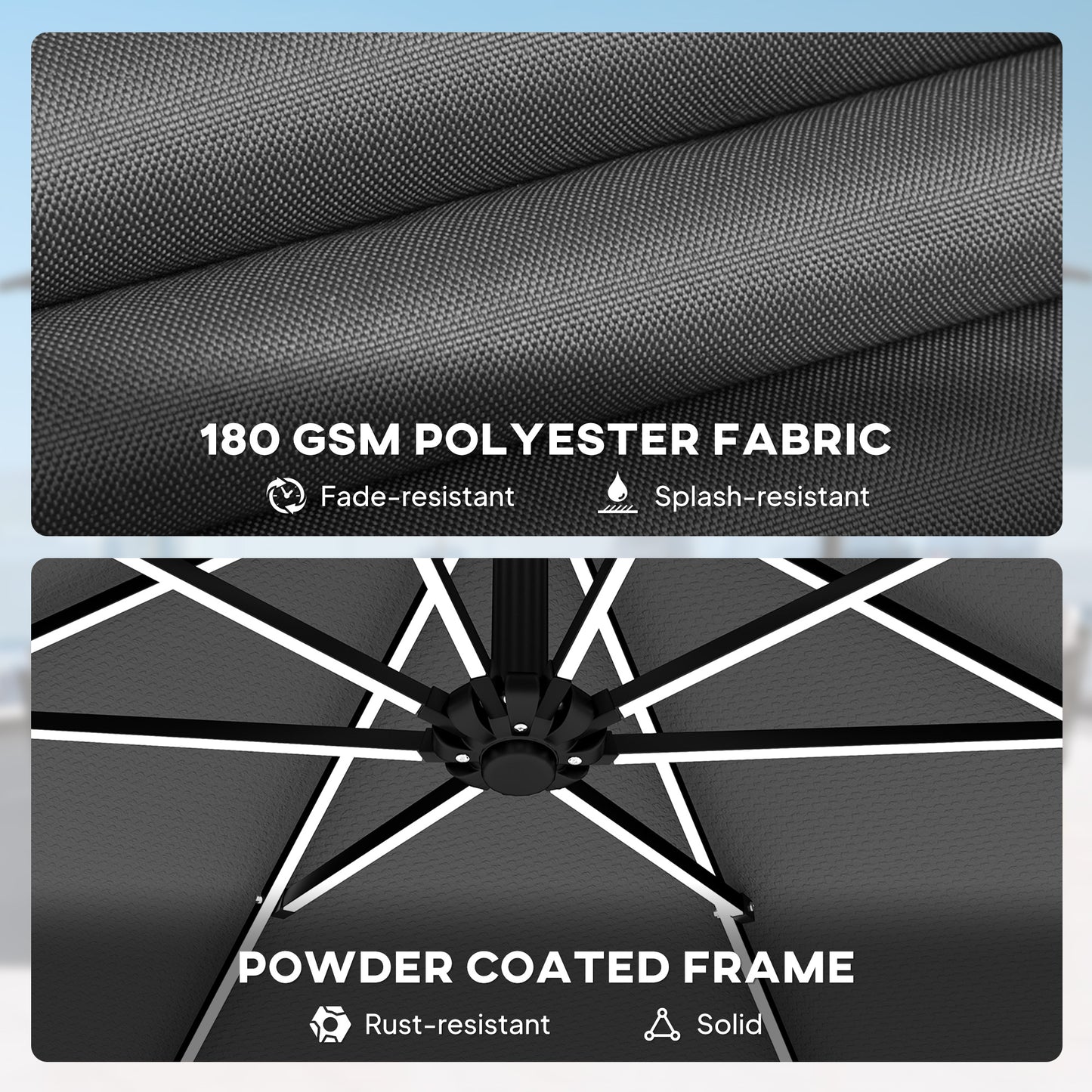 3 m Garden Cantilever Parasol with LED Solar Light
