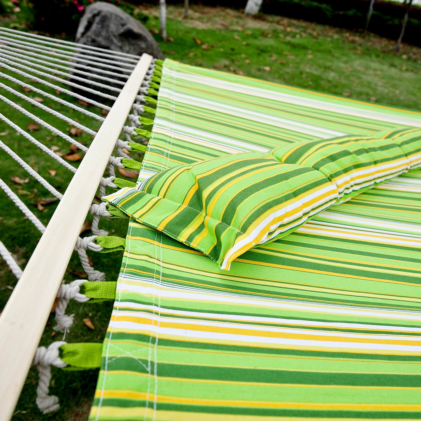 Double Cotton Hammock Camping Swing Outdoor Garden Beach Stripe