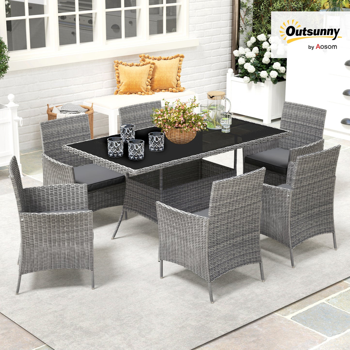 7-Piece Rattan Garden Furniture Set with Cushions