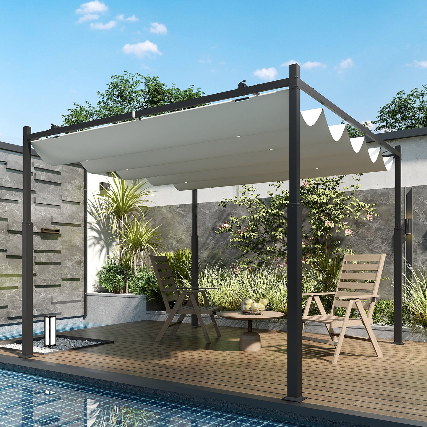 3 x 3(m) Metal Pergola with Retractable Roof and Magnetic Fixture