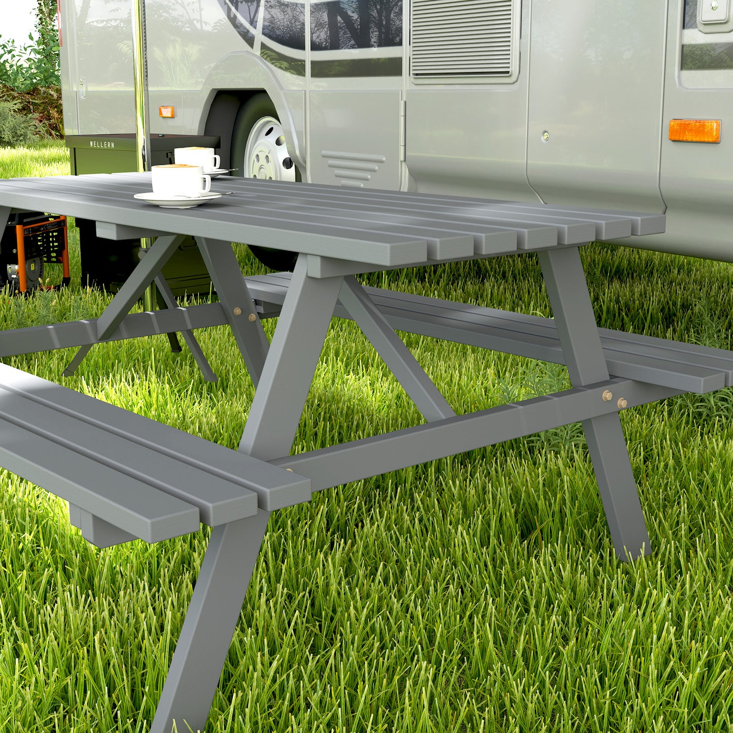 6 Seater Wooden Picnic Table Bench for Outdoor Garden or Patio
