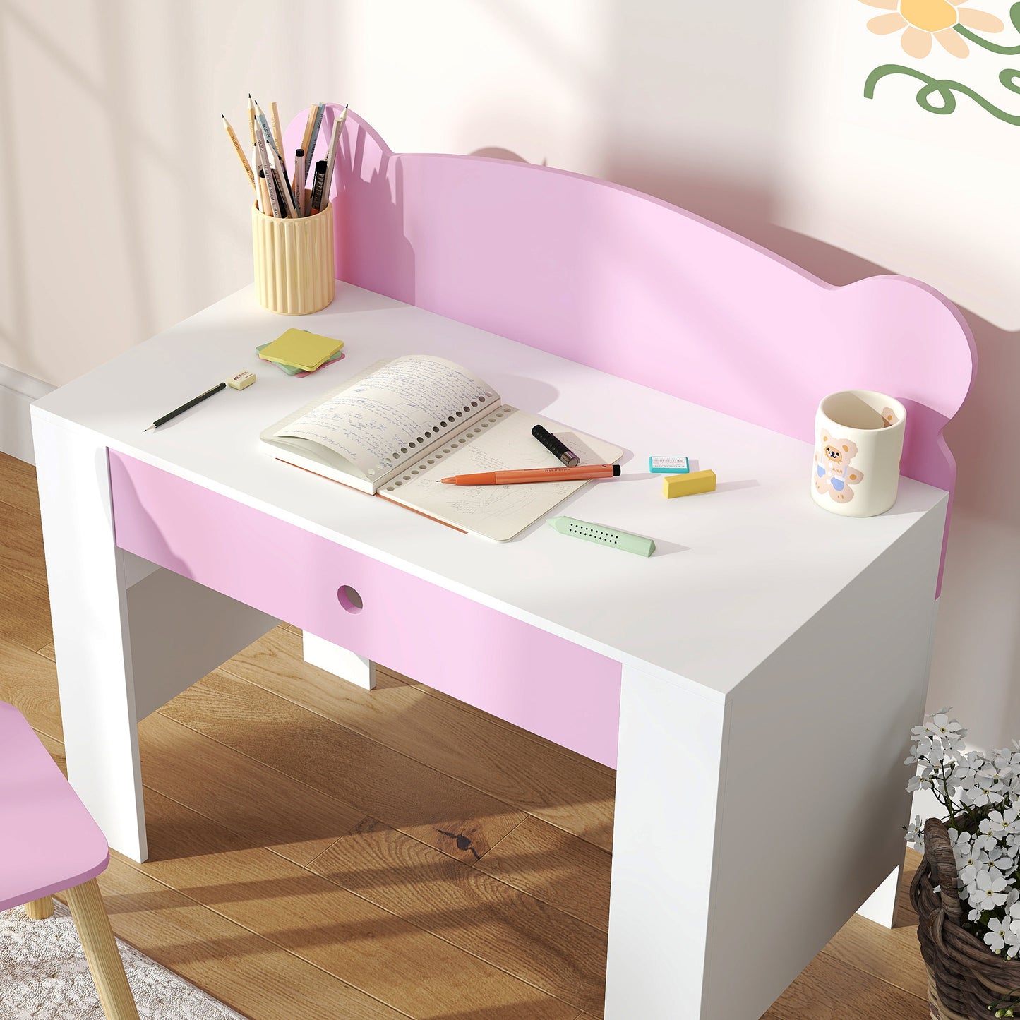 Kids Desk and Chair Set with Drawer for Drawing, Reading