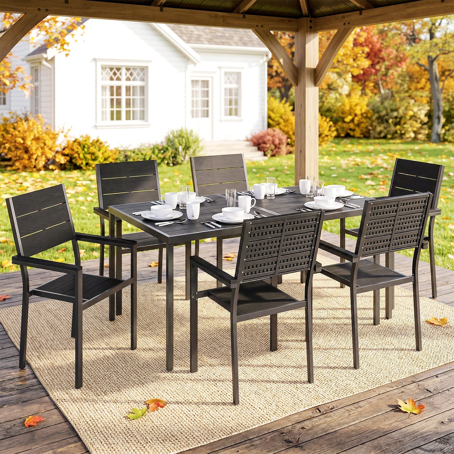 7 Pieces Outdoor Dining Set, Patio Table and Chairs for 6