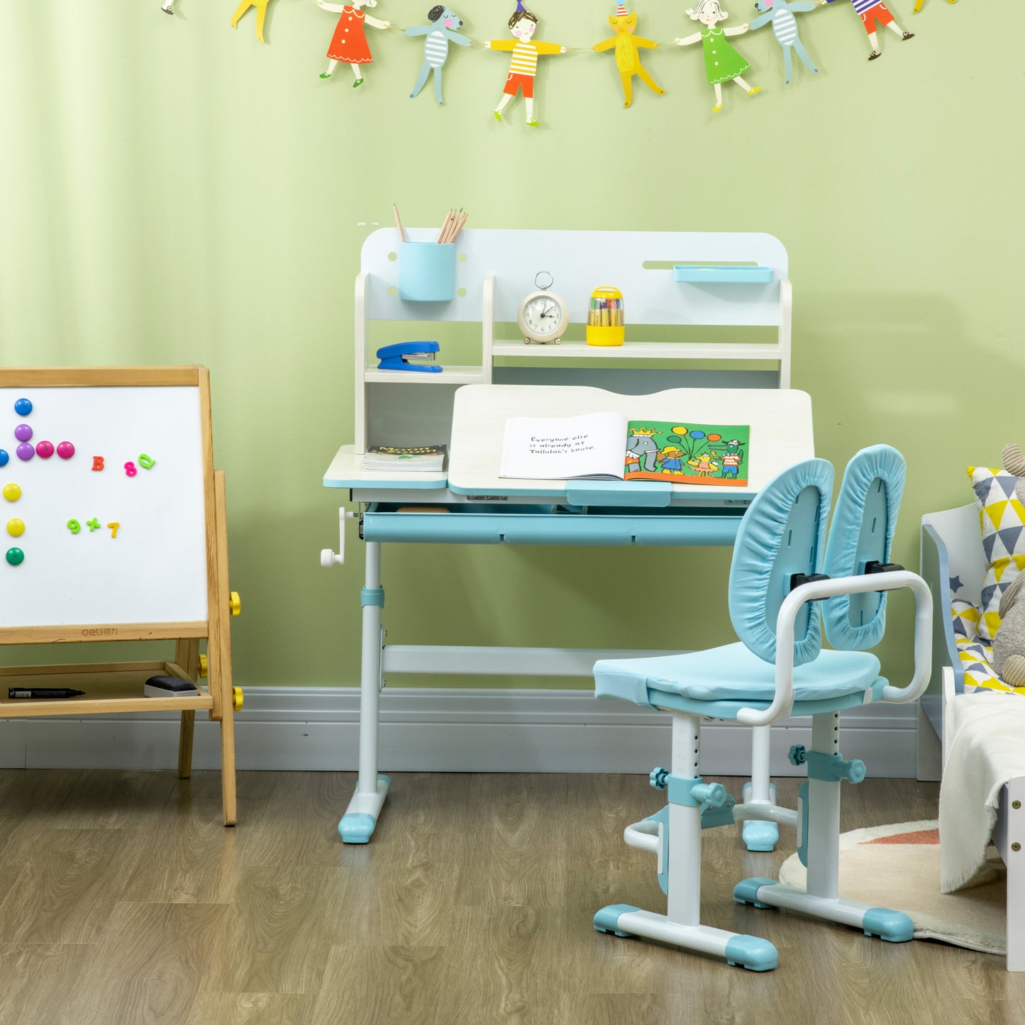 Kids Desk and Chair Set, with Storage Shelves, Washable Cover