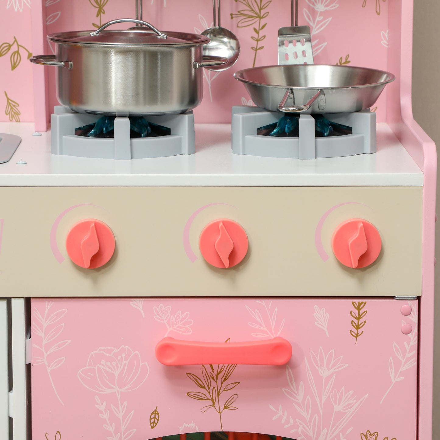 Play Kitchen, Kids Kitchen Set with Lights and Sounds, Double Stoves