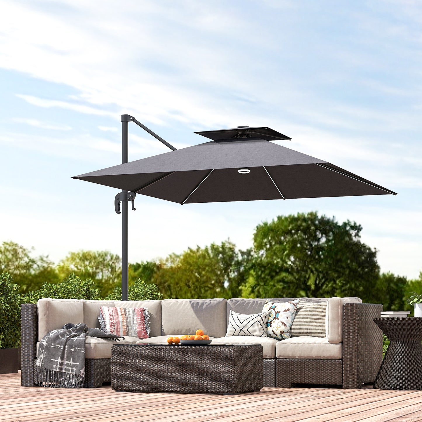 2.5m Cantilever Parasol with Solar Powered LED Lights, 360° Rotation