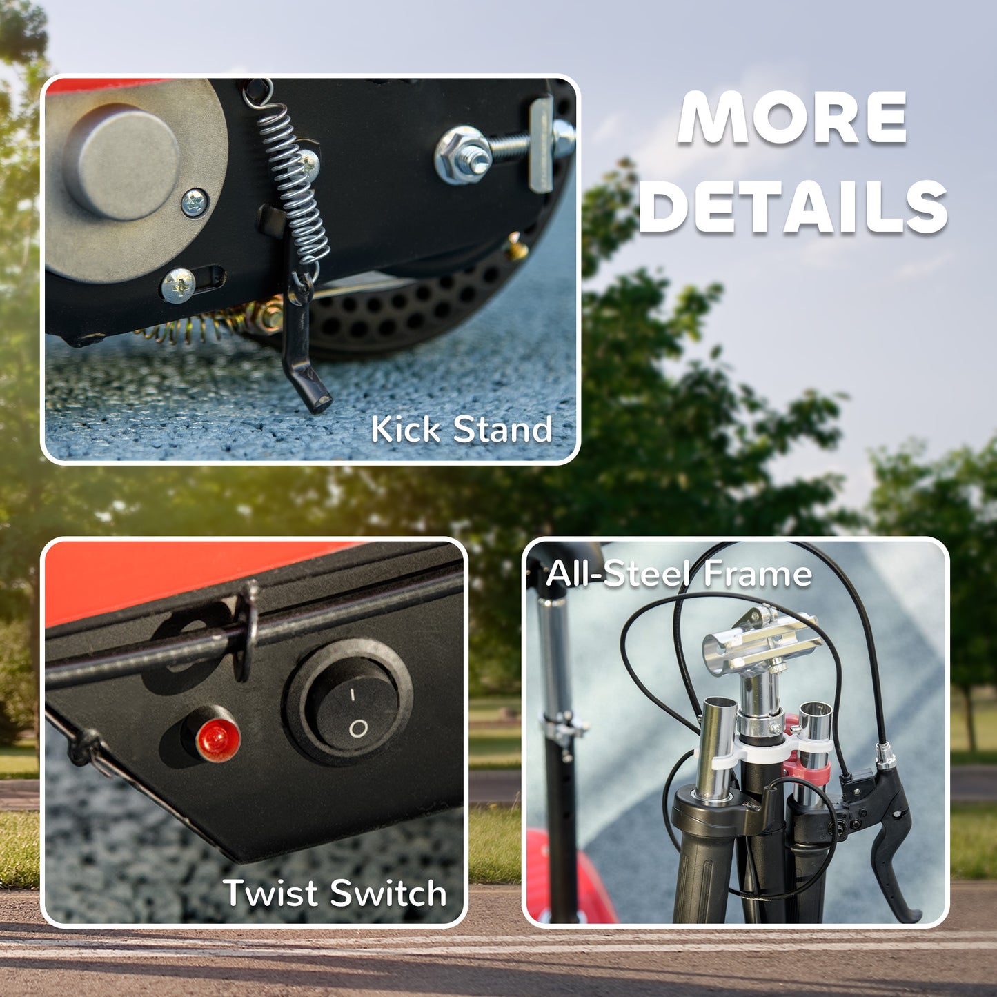 Steel Ride on Powered Scooter, Folding E-Scooter with Warning Bell