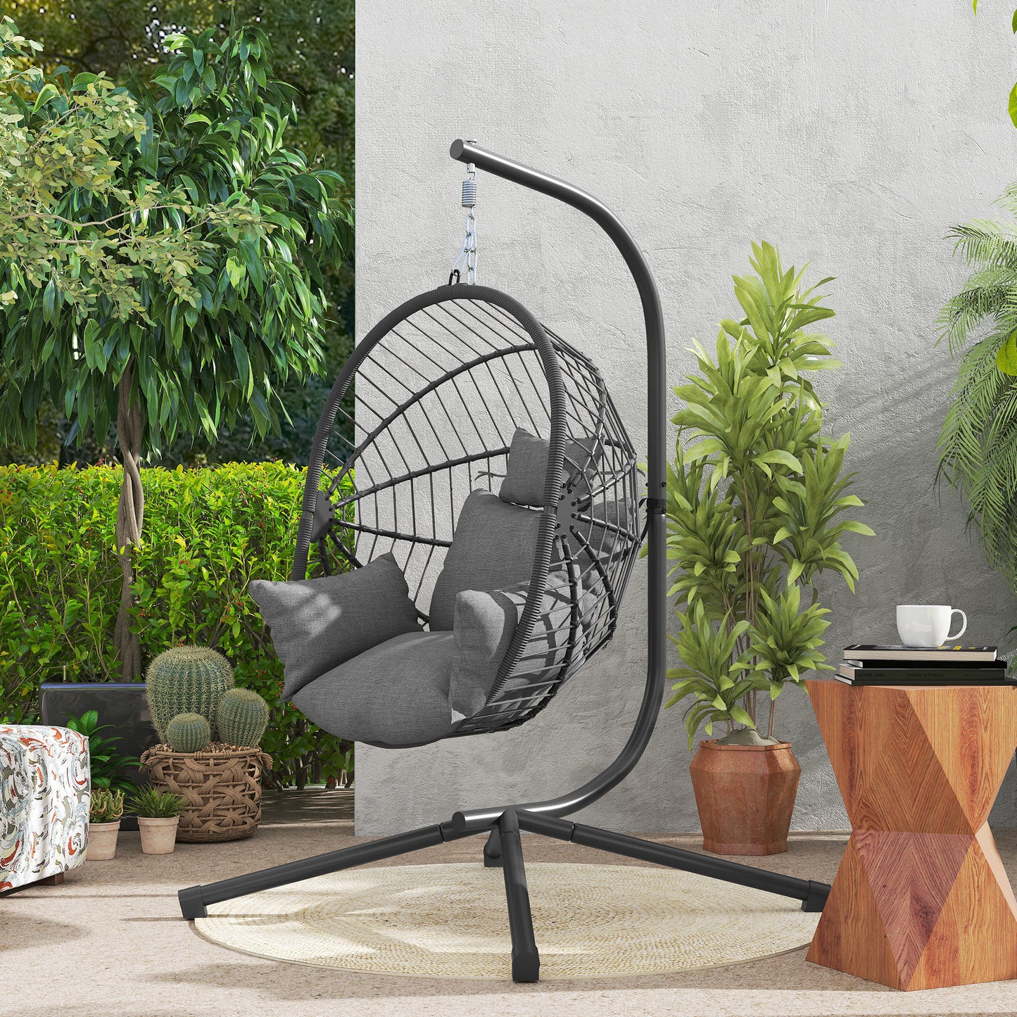 Metal Stand Hanging Egg Chair, with Full Body Padded Seat