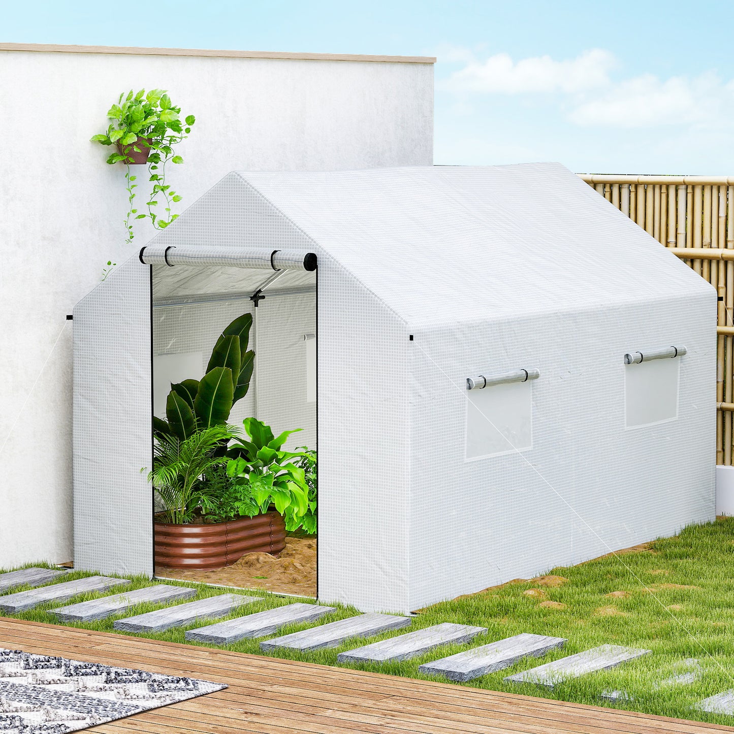 Polyethylene Walk-in Polytunnel Greenhouse with Roll-up door