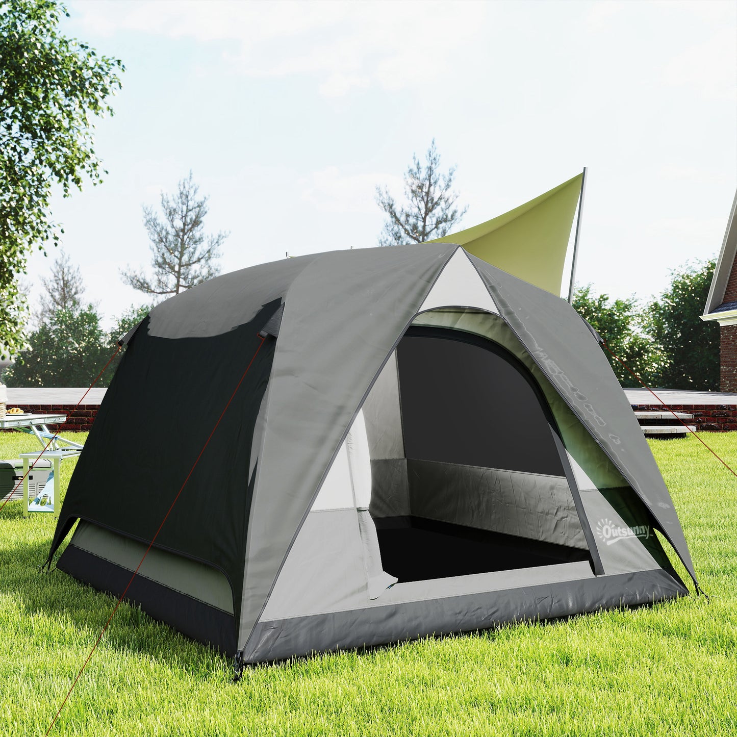 3-4 Person Camping Tent, Easy Set Up 3-4 Man Tent w/ Sewn-in