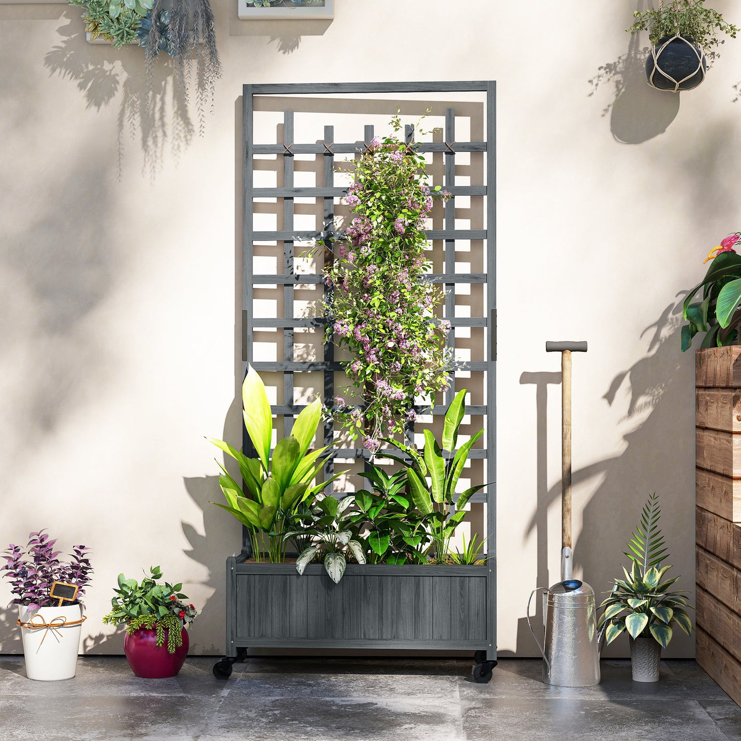 Wooden Trellis Planter, Raised Garden Bed with Wheels