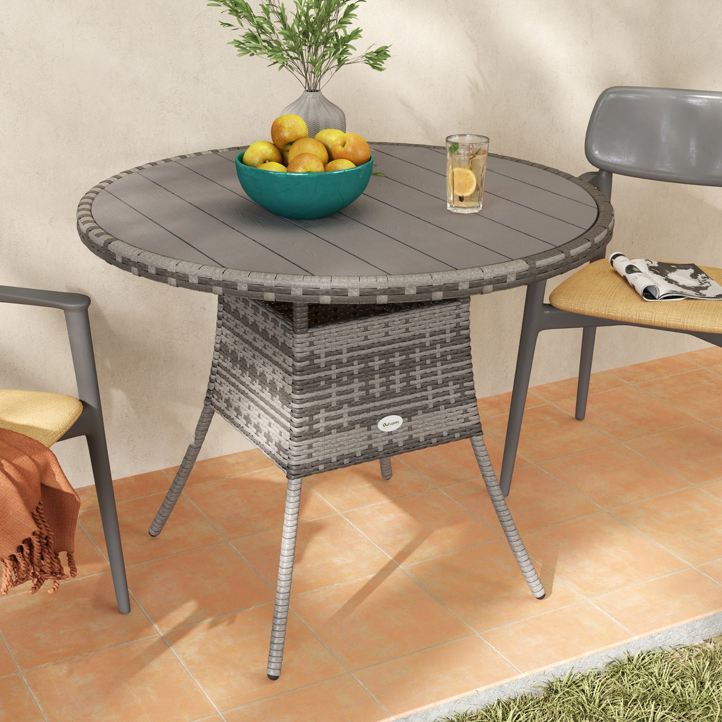 90 cm Wood-Effect Rattan Garden Table