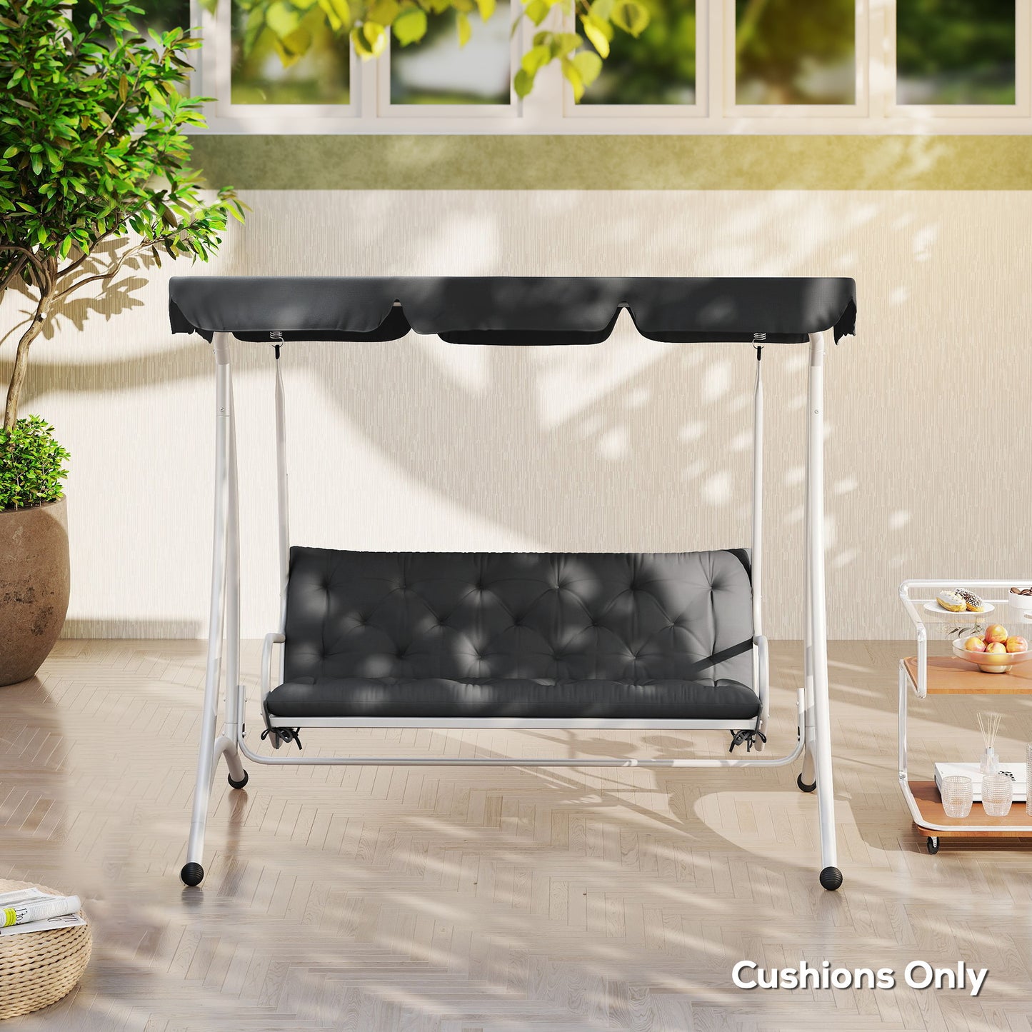 3 Seater Bench Pad, Garden Chair Cushion with Back and Ties