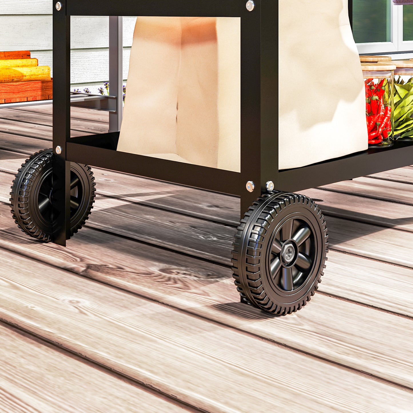 BBQ Trolley with Stainless Steel Top Adjustable Shelf