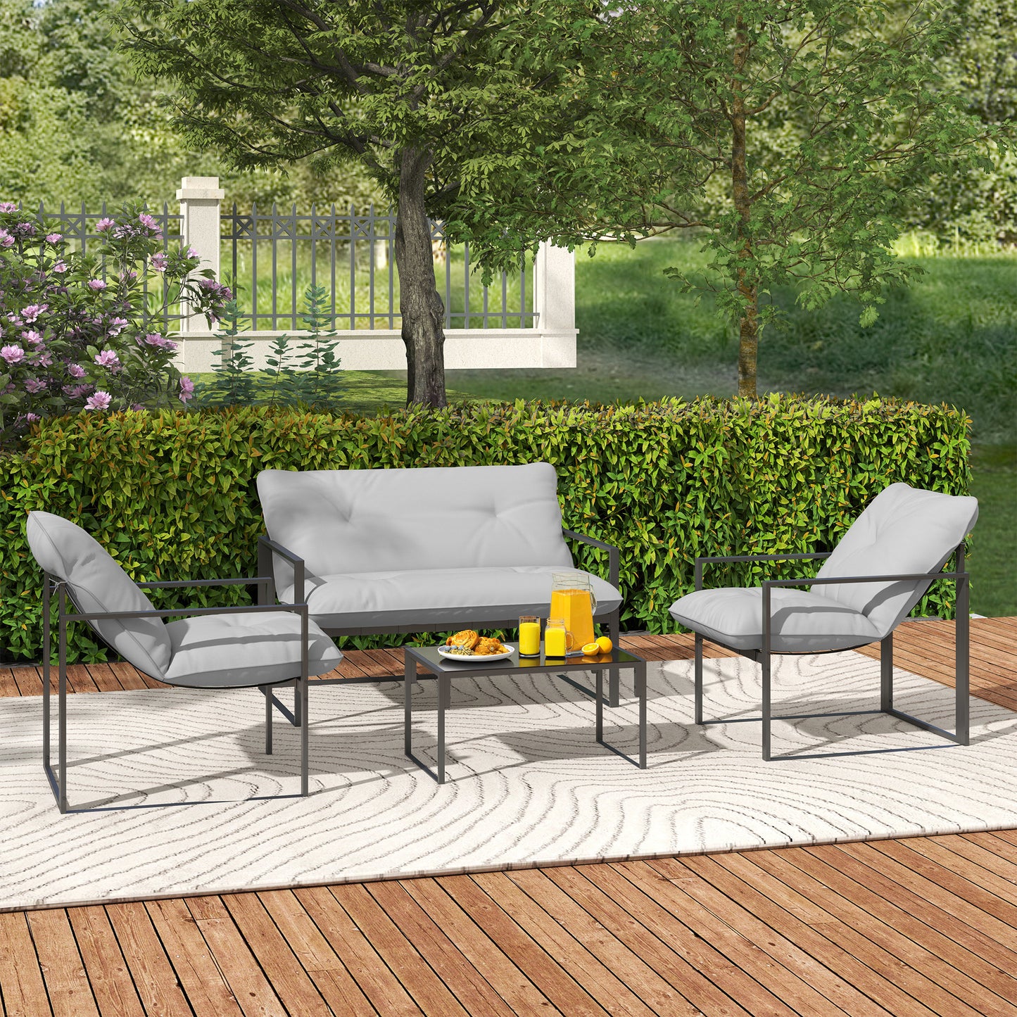 Four-Piece Relaxed Back Garden Dining Set - Black/Light