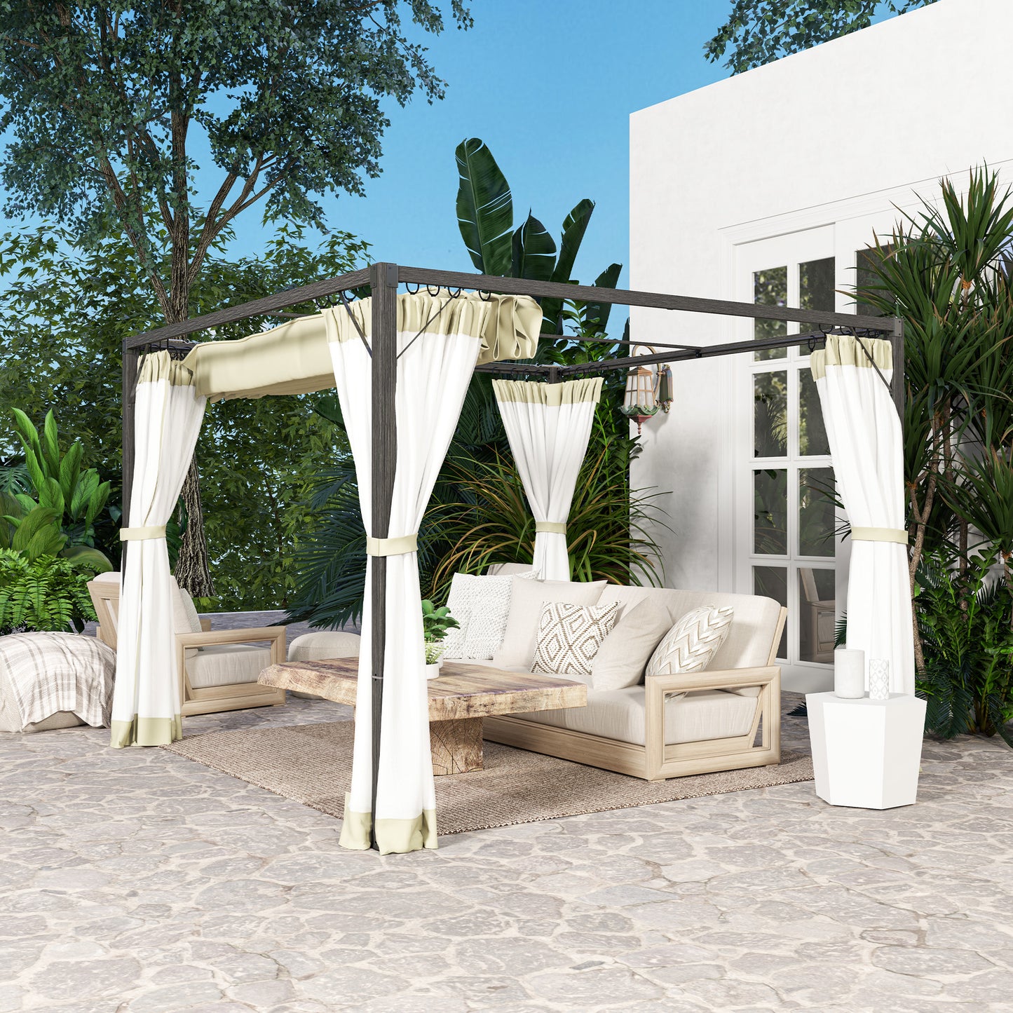3 x 3m Aluminium Frame Pergola, with Retractable Roof
