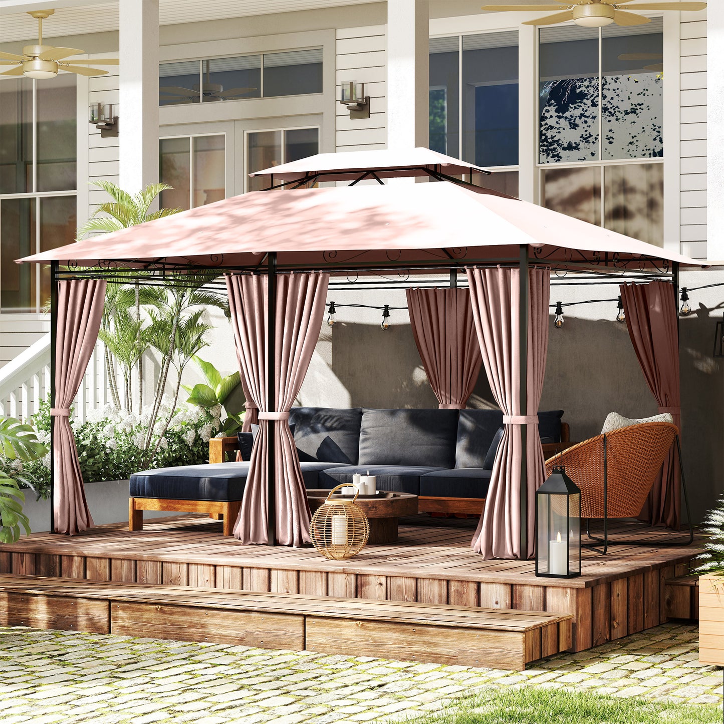 4m x 3(m)Garden Gazebo, Double Roof Outdoor Gazebo Canopy Shelter (1)