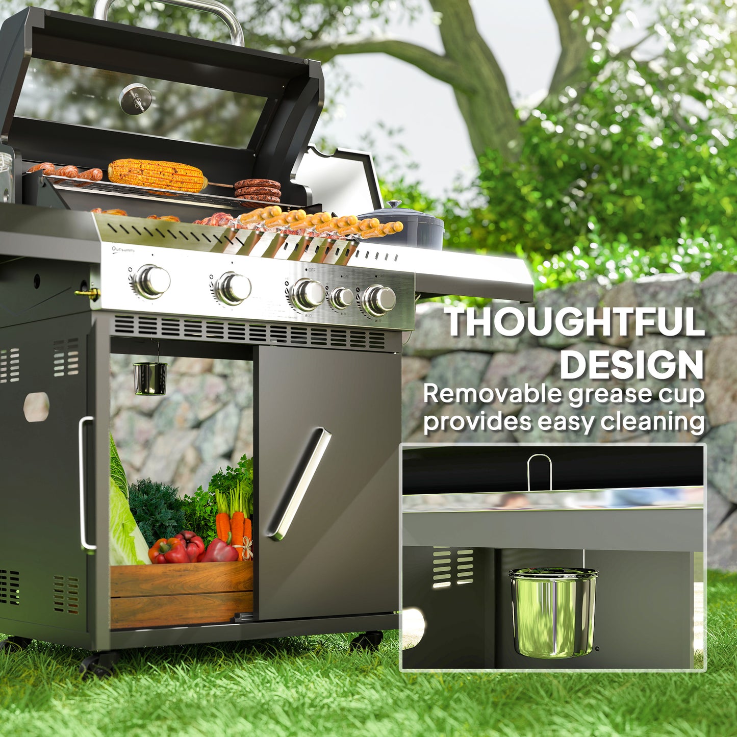 4+1 Burner Gas BBQ Grill with Clear View Lid