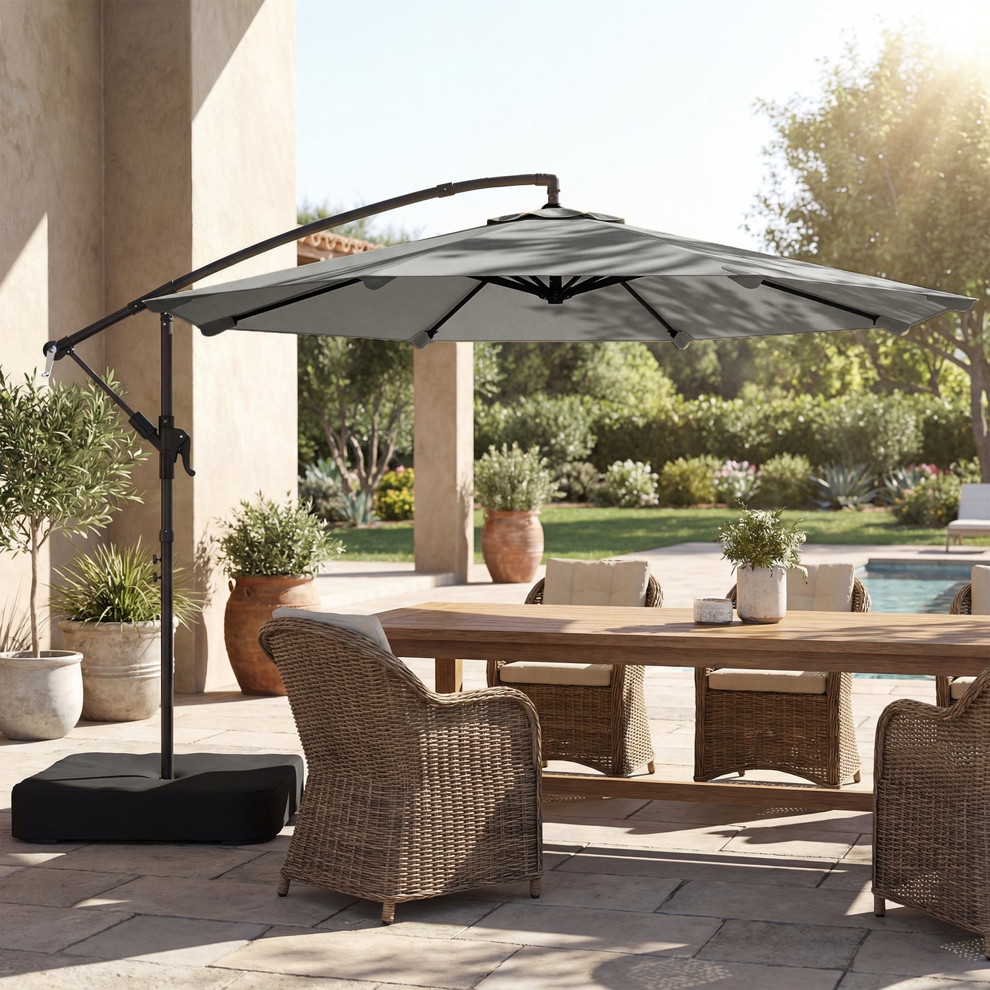 3 m Garden Cantilever Parasol with Cross Base, Sandbag