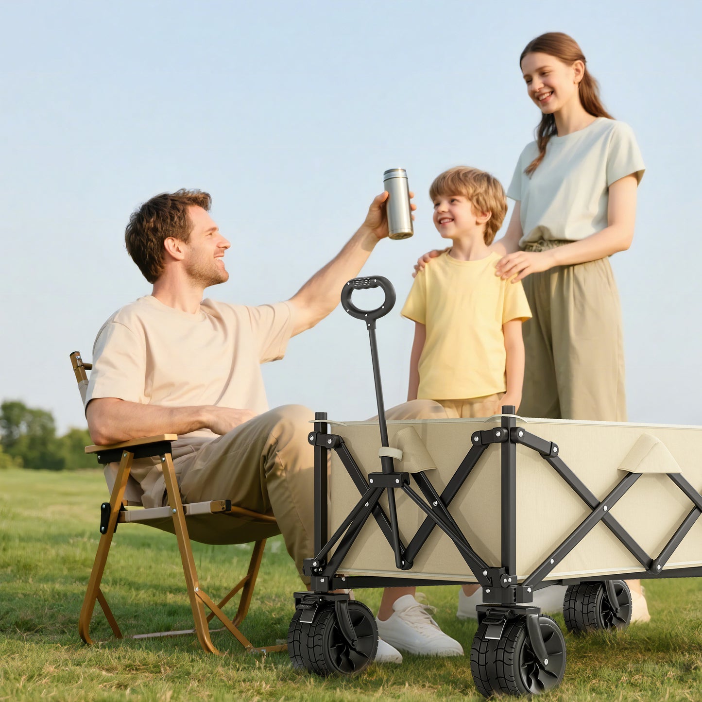 Folding Garden Trolley, Outdoor Wagon Cart with Carry Bag, for Beach