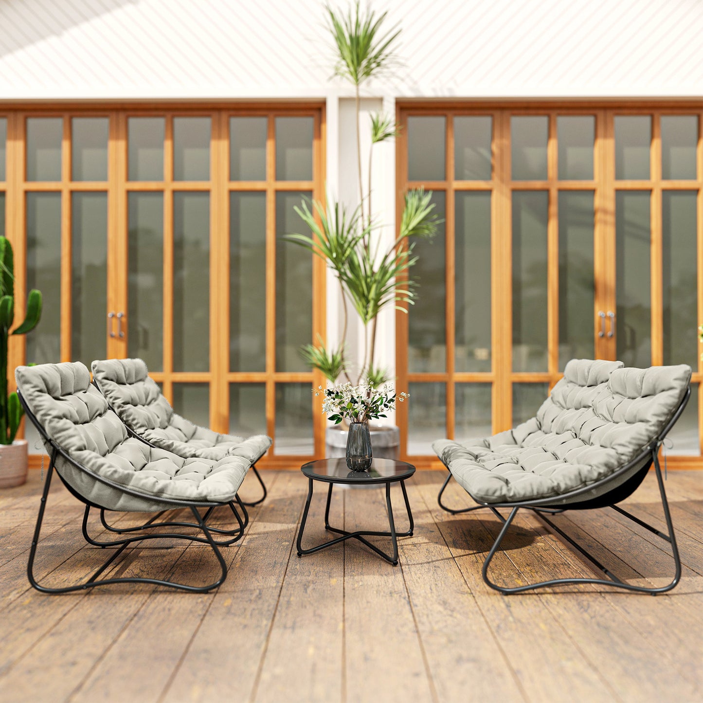 4 Seater Garden Furniture Set, Conversation Set with Loveseat Sofa