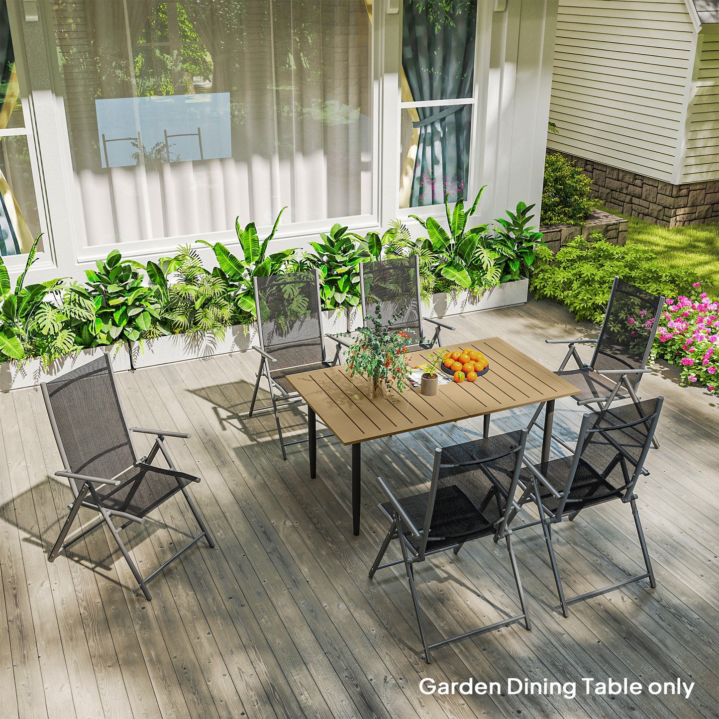 Garden Dining Table, 150 x 90 cm Rectangle Outdoor Table