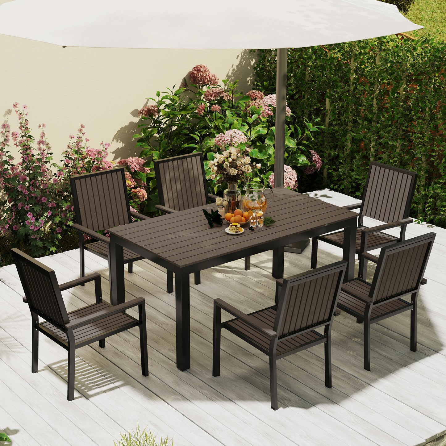 6 Seater Garden Dining Set with Stackable Chairs, Aluminium Frame
