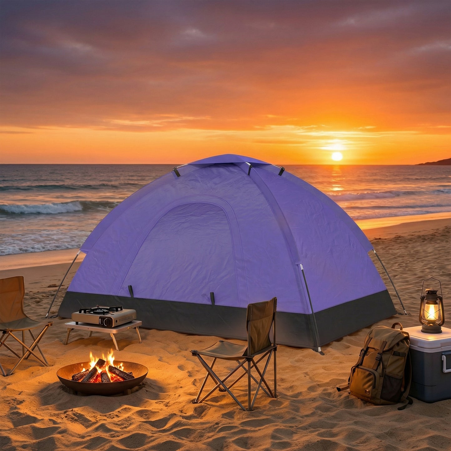 2 Person Camping Tent, Dome Tent with Zipped Doors, Storage Pocket (1)