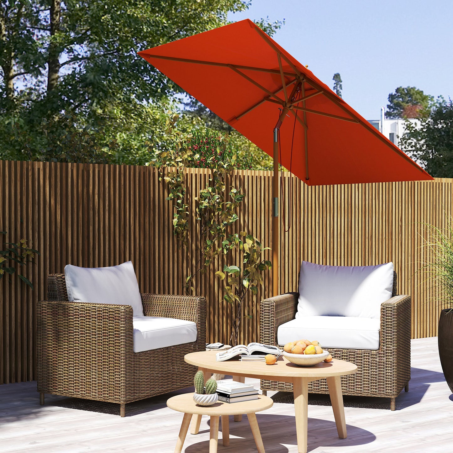 2m Tilting Wooden Pole Parasol