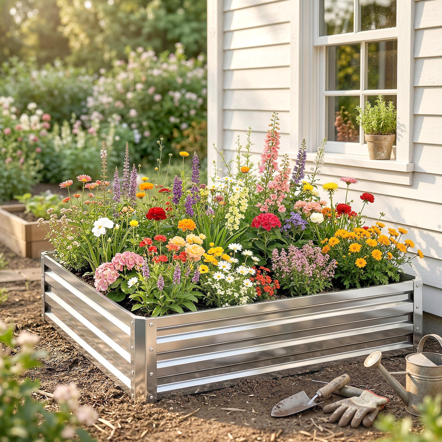 Square Raised Garden Bed Box with Weatherized Steel Frame