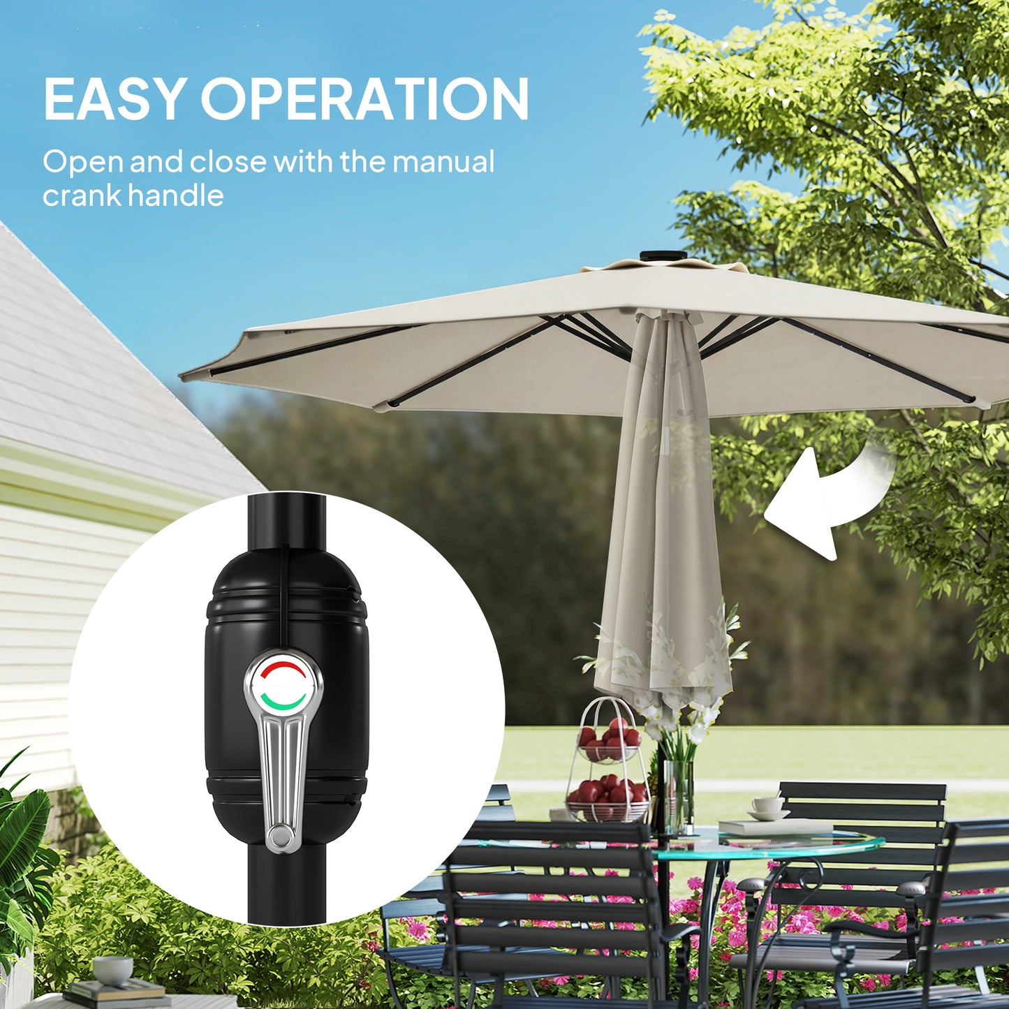 2.6 m Garden Parasol Umbrella with LED Solar Light, Parasol Cover
