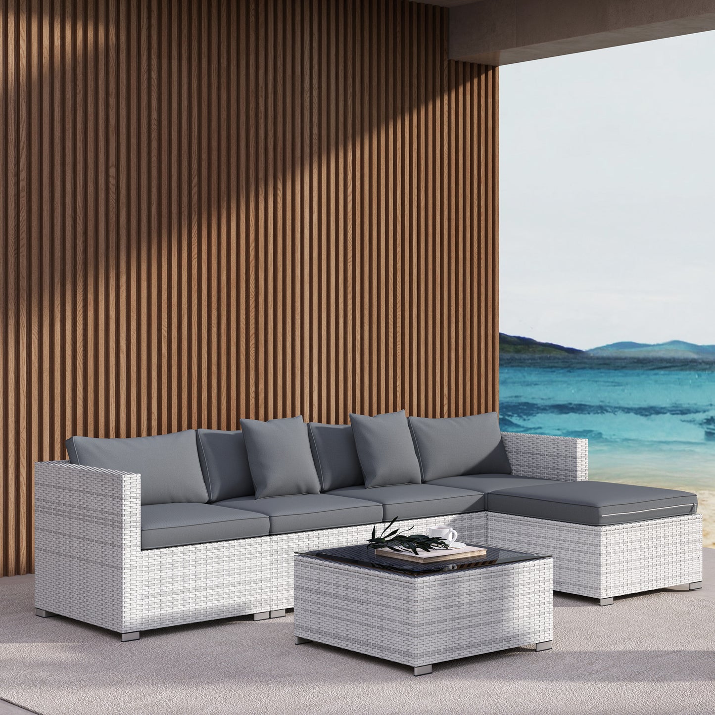 6 Pieces Rattan Corner Sofa Set