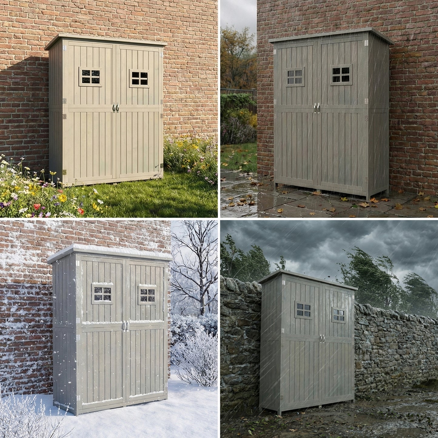 Wooden Garden Shed with Two Windows, Tool Storage Cabinet