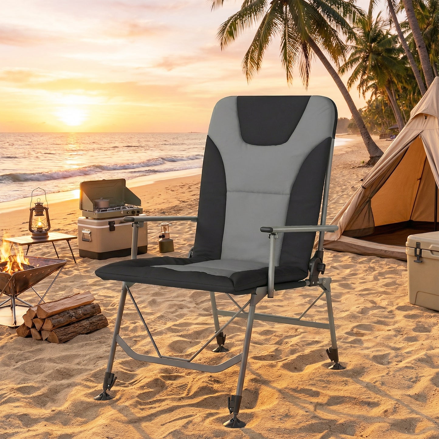 Camping Chair Padded Reclining Folding Chair with Wide Armrests (1)