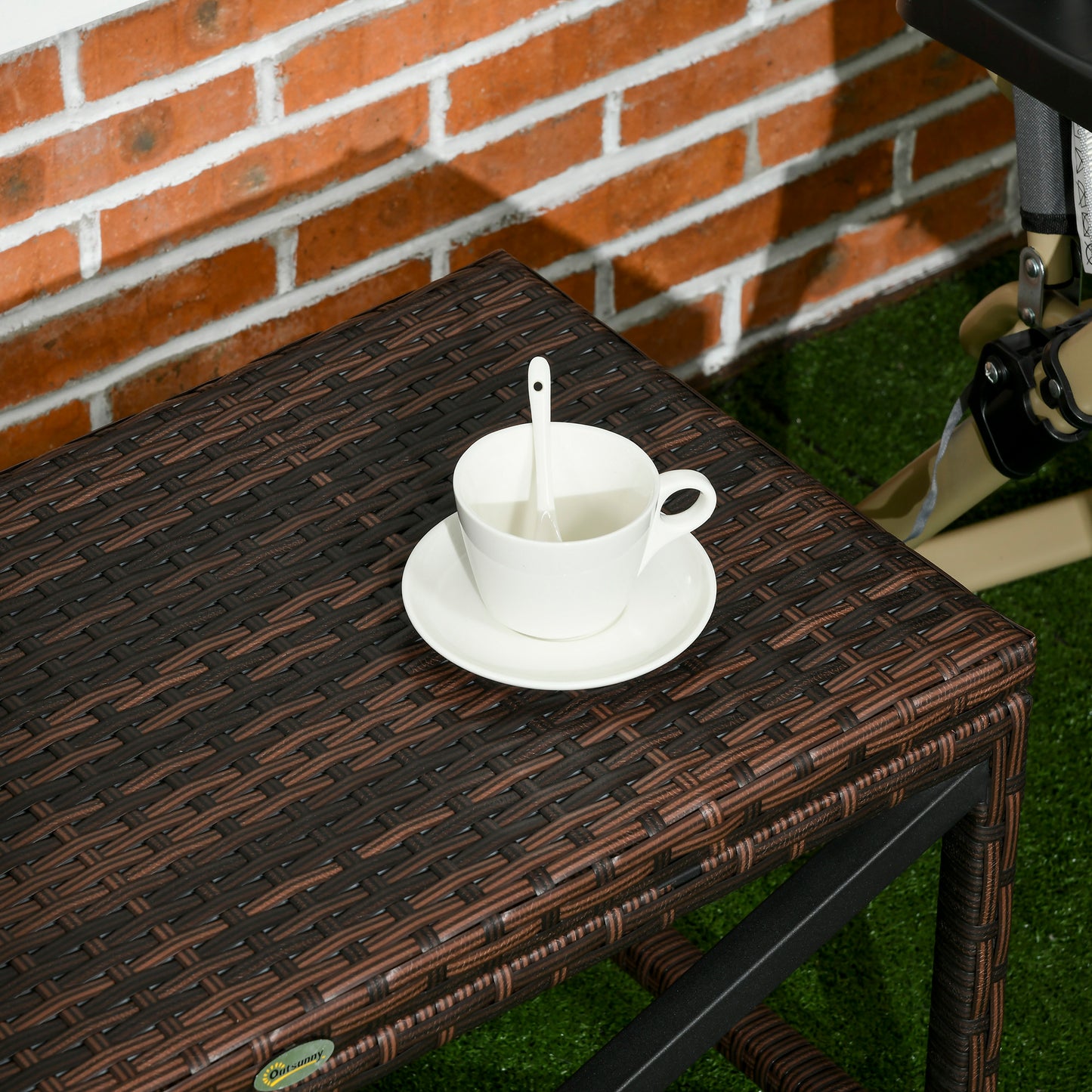 PE Rattan Garden Side Table, Outdoor Coffee Table with X-Shape Frame