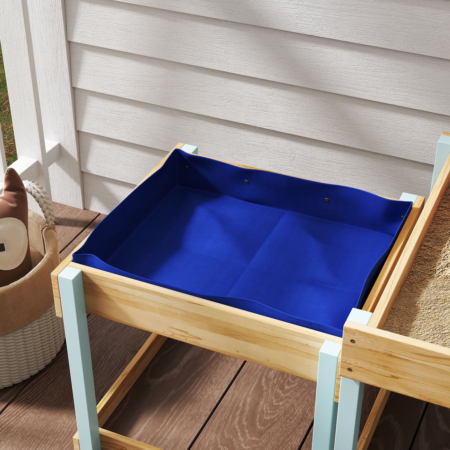 2 PCS Wooden Outdoor Sand and Water Play Tables with Bottom Liner
