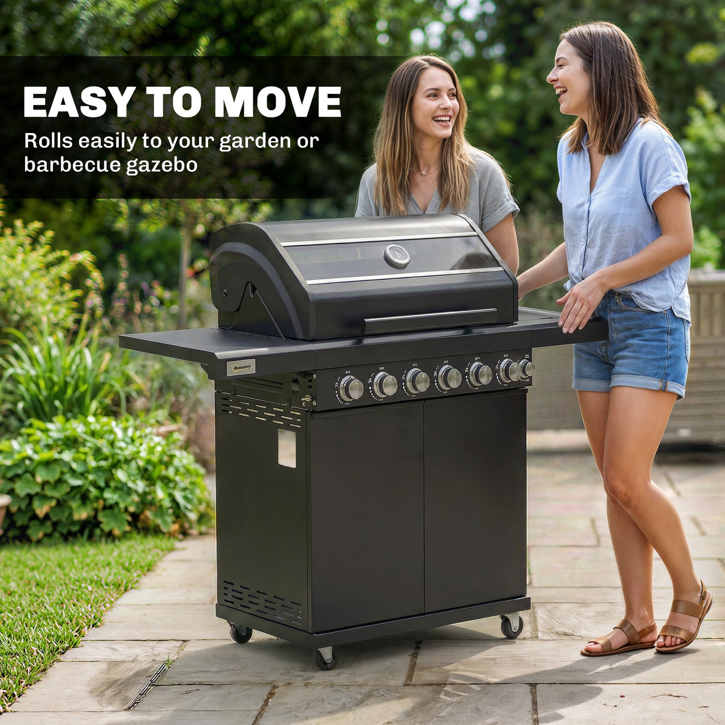 6+1 Burner Gas BBQ Grill, Outdoor Barbecue Trolley with Wheels